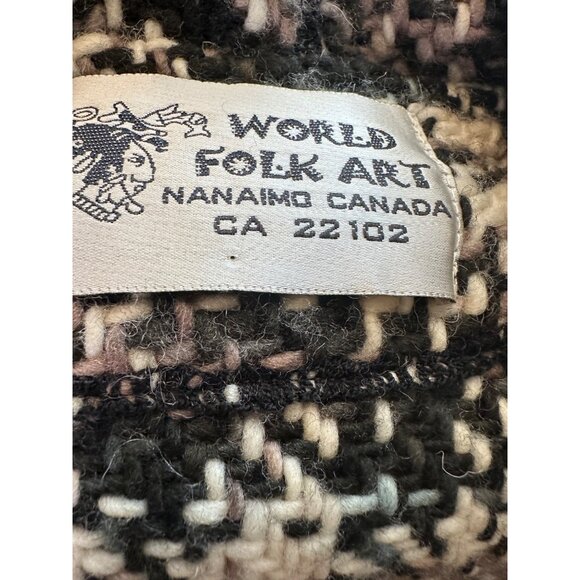 World Folk Art Hooded Woven 100% Wool Coat M Nanaimo Canada Button Pockets Read - Picture 2 of 16
